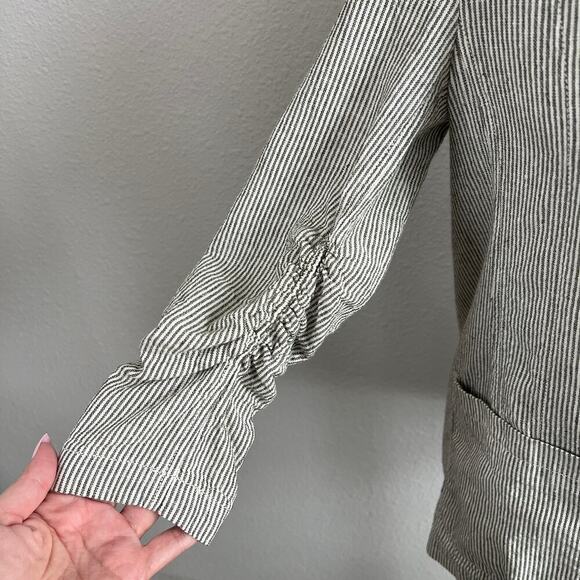 Max Studio Pinstripe Blazer Women's XS Linen Blend Oversized 3/4 Sleeve Ruched - Picture 3 of 8
